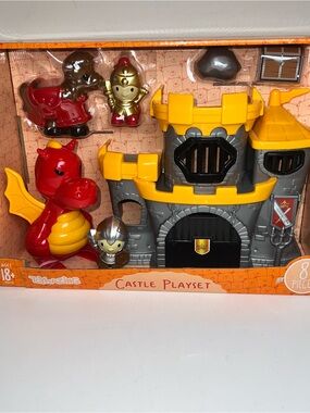 Kids Castle Playset with Red Dragon and Grey-Yellow Castle